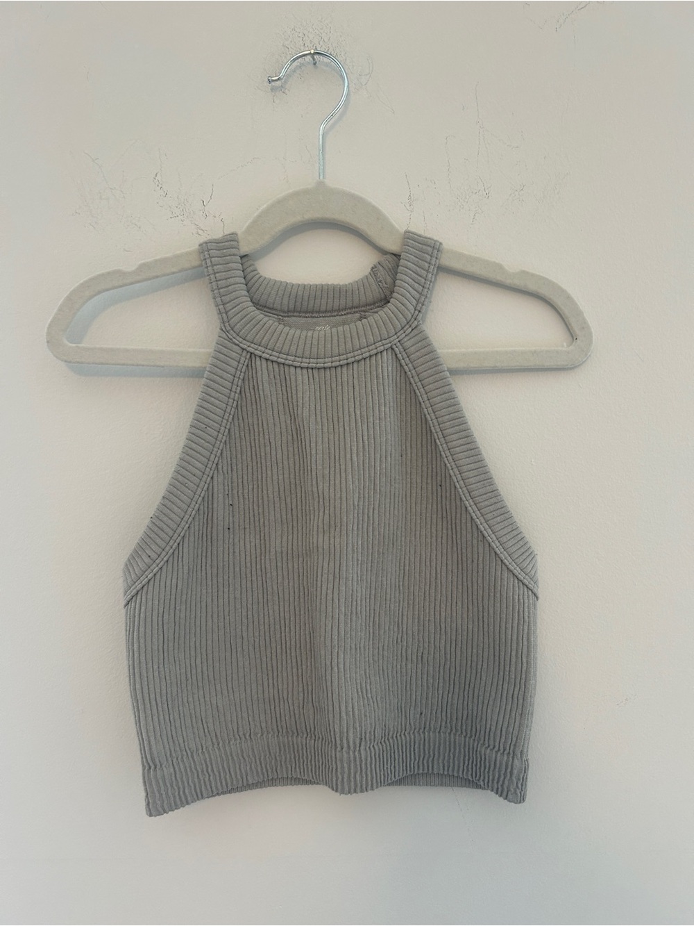 aerie Light Gray Ribbed Mock Neck Crop Top